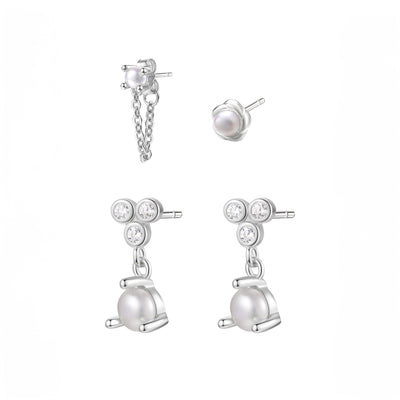 Pearl Trio Earrings Set Sterling Silver