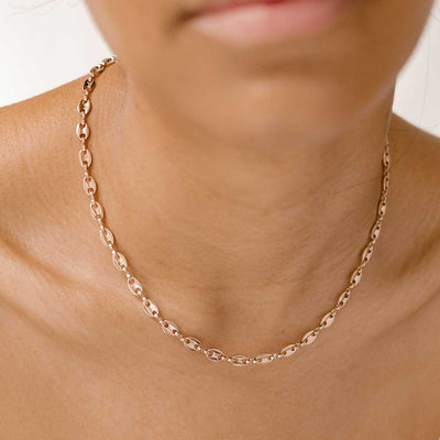 Puffed Mariner Chain Necklace Rose Gold