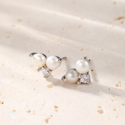 Pyramid Pearl Stud Earrings Sterling Silver