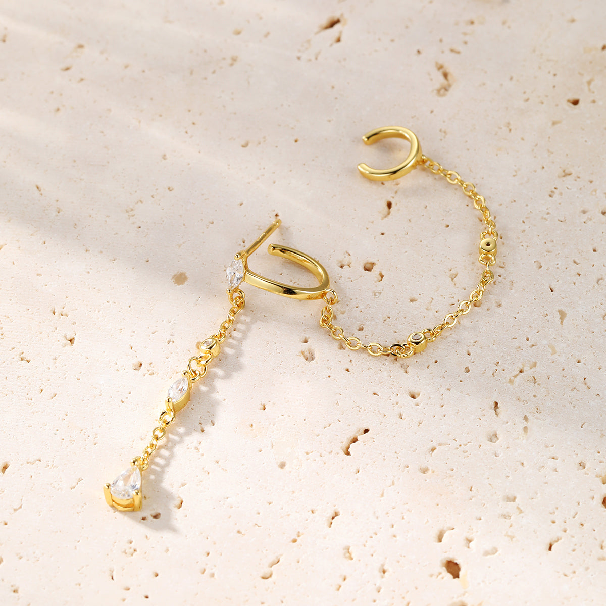 Radiant Double Ear Cuff Sterling Silver Gold