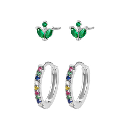 Ensemble Boucles d'Oreilles Arc-en-ciel Argent Sterling