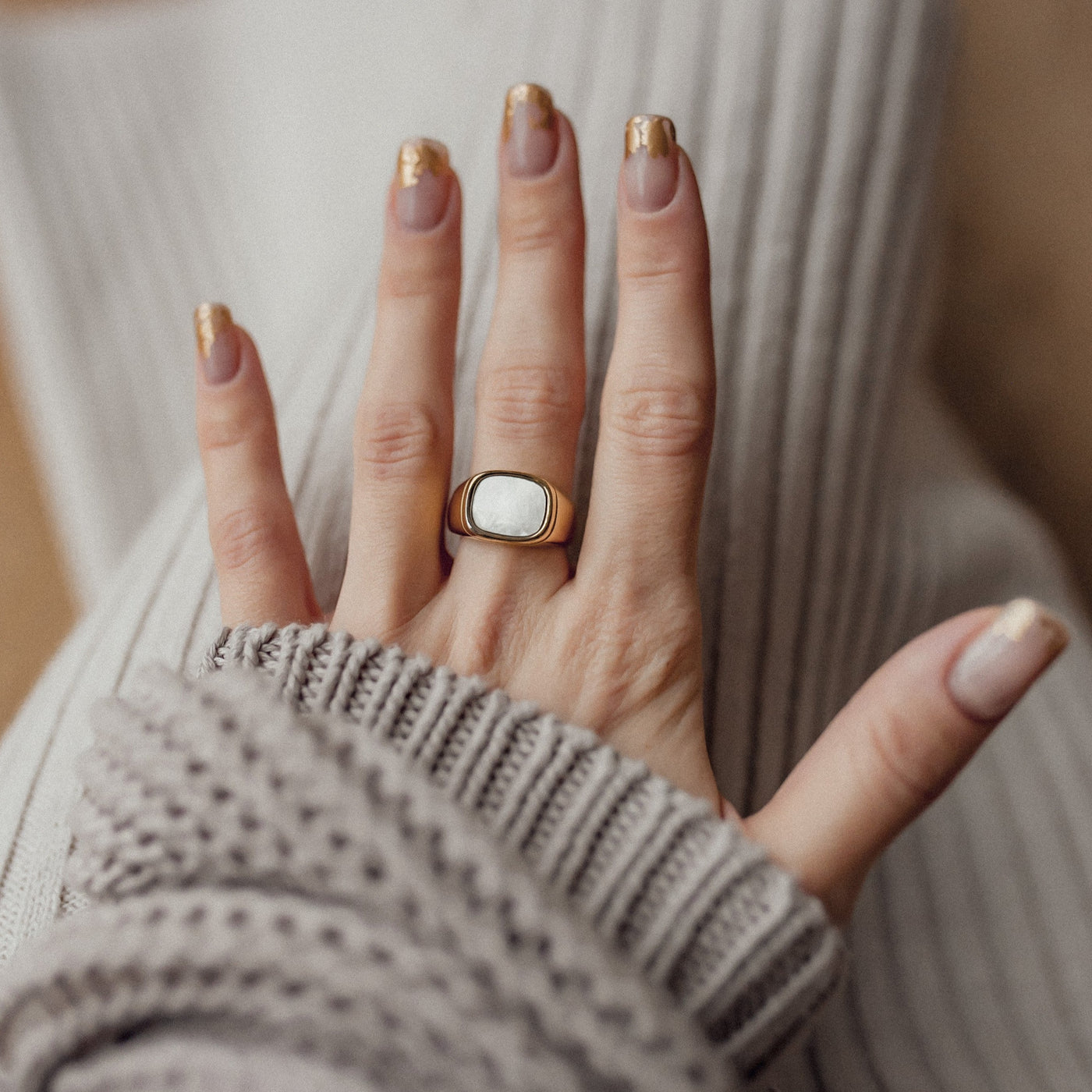 Rectangle Shell Signet Ring Gold