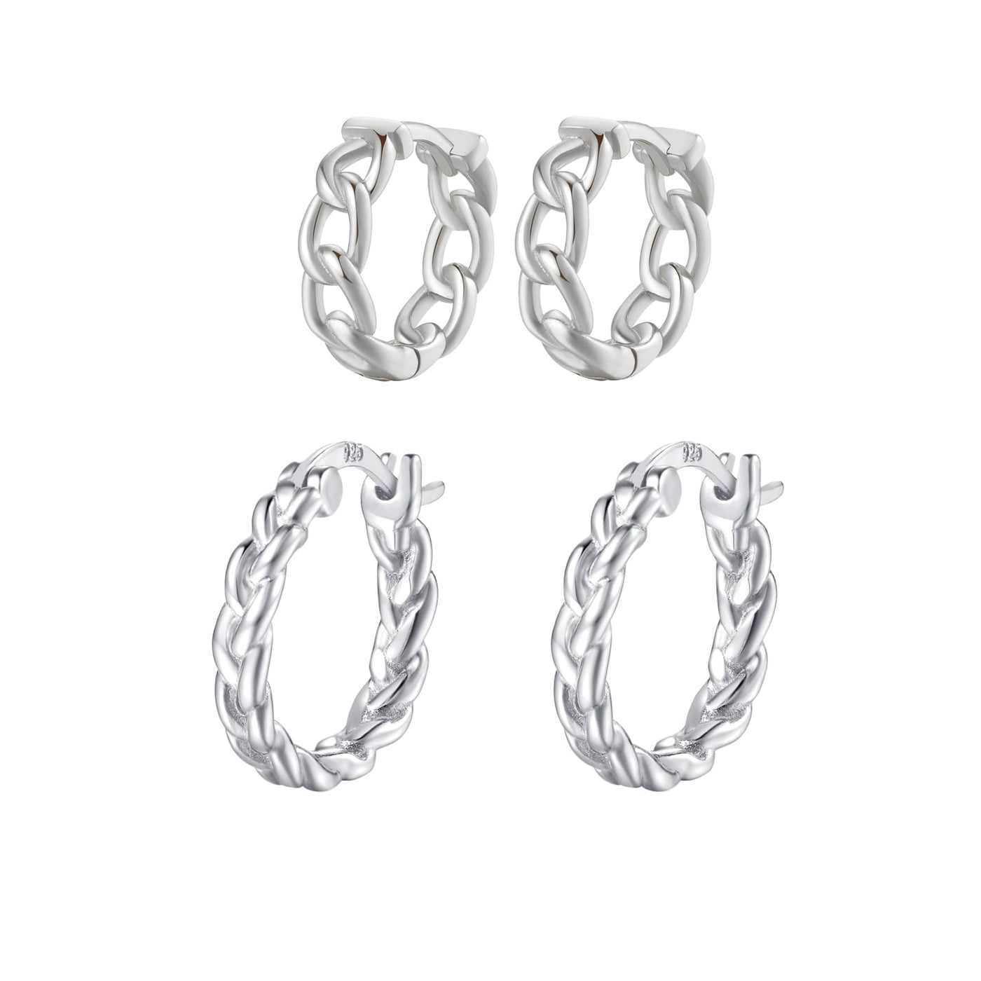 Ensemble Boucles d'Oreilles Corde et Chaîne Argent Sterling