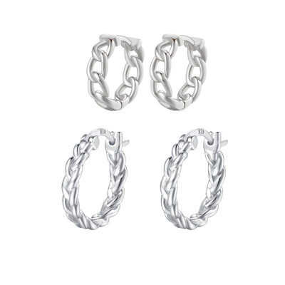 Rope and Chain Earrings Set Sterling Silver