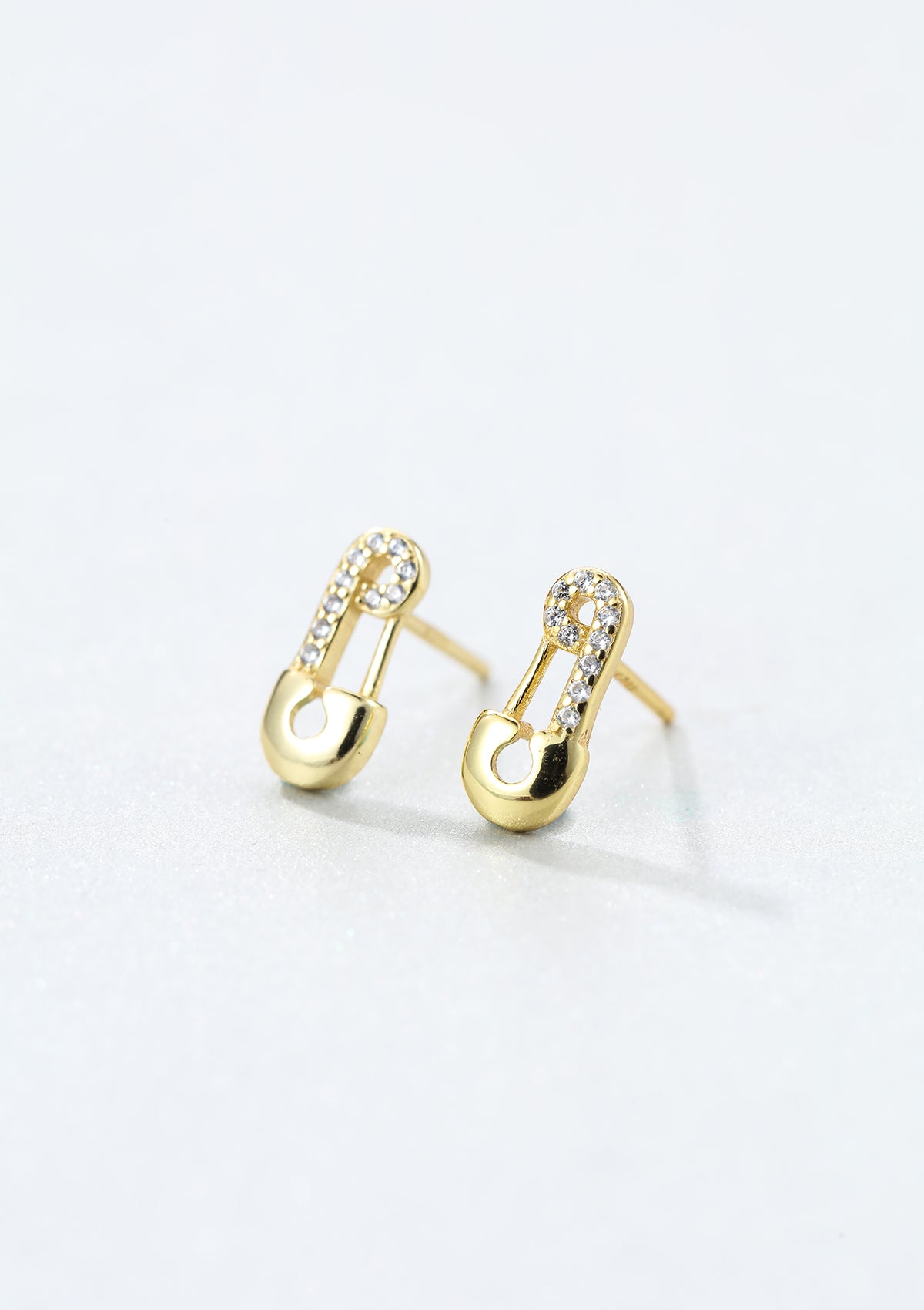 Safety Pin Stud Earrings Sterling Silver Gold