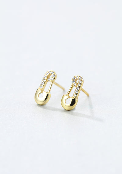 Safety Pin Stud Earrings Sterling Silver Gold