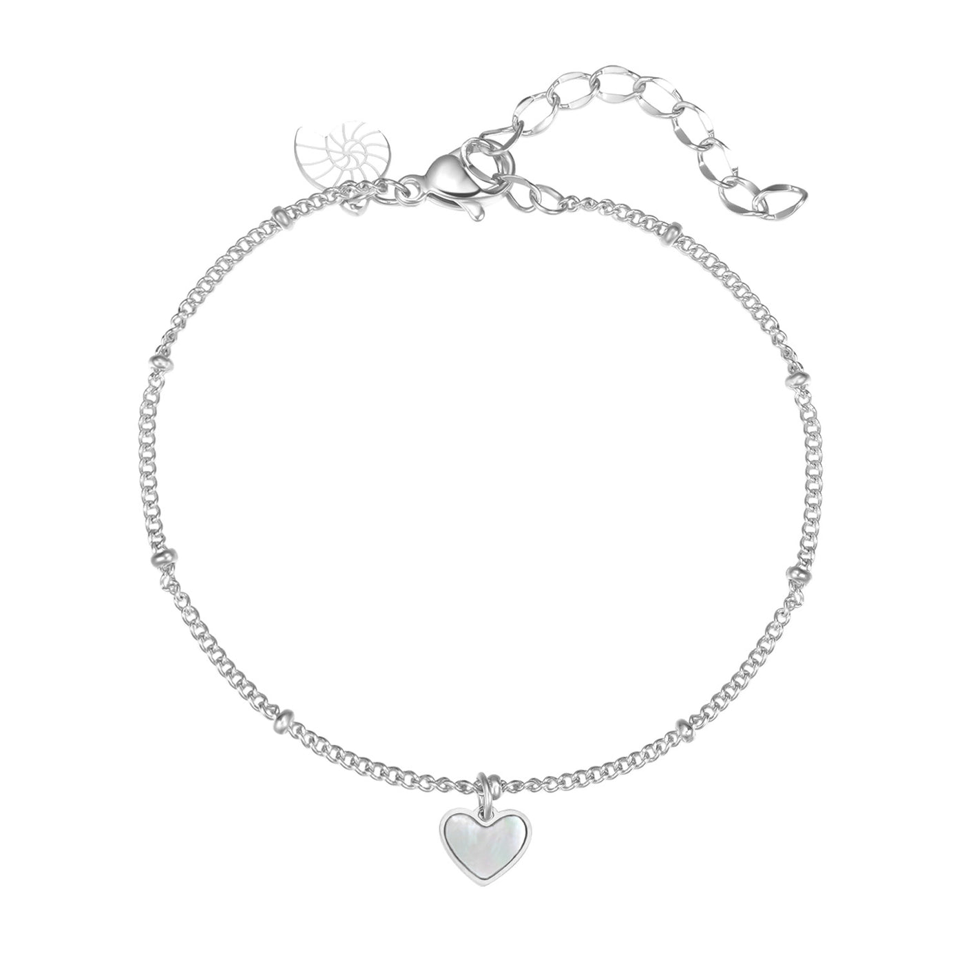 Brazalete de Cadena con Colgante Corazón Concha en Plata