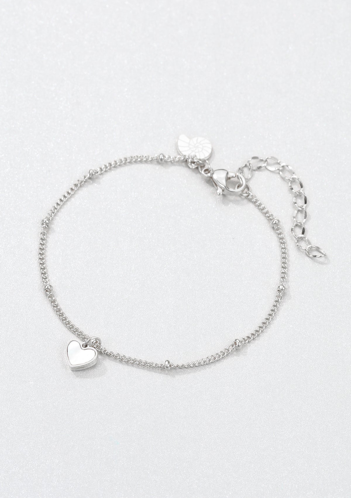 Shell Heart Pendant Chain Bracelet Silver