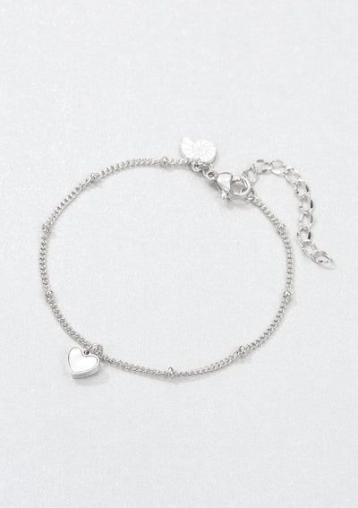 Brazalete de Cadena con Colgante Corazón Concha en Plata