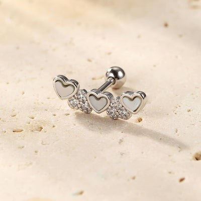 Piercing Clous d' Oreilles Coquille Coeur Sterling Argent