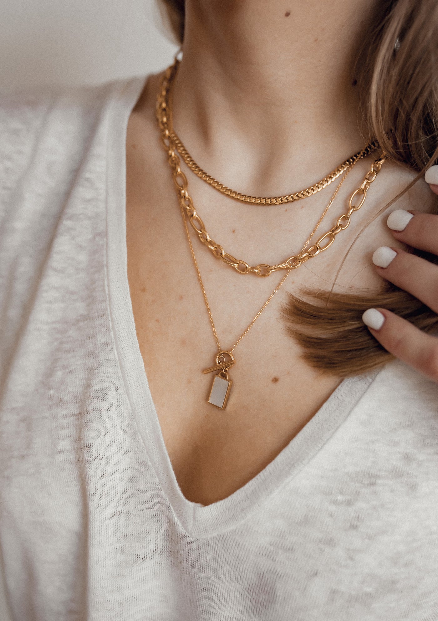 Viereck Anhänger Kette mit Knebelverschluss in Gold