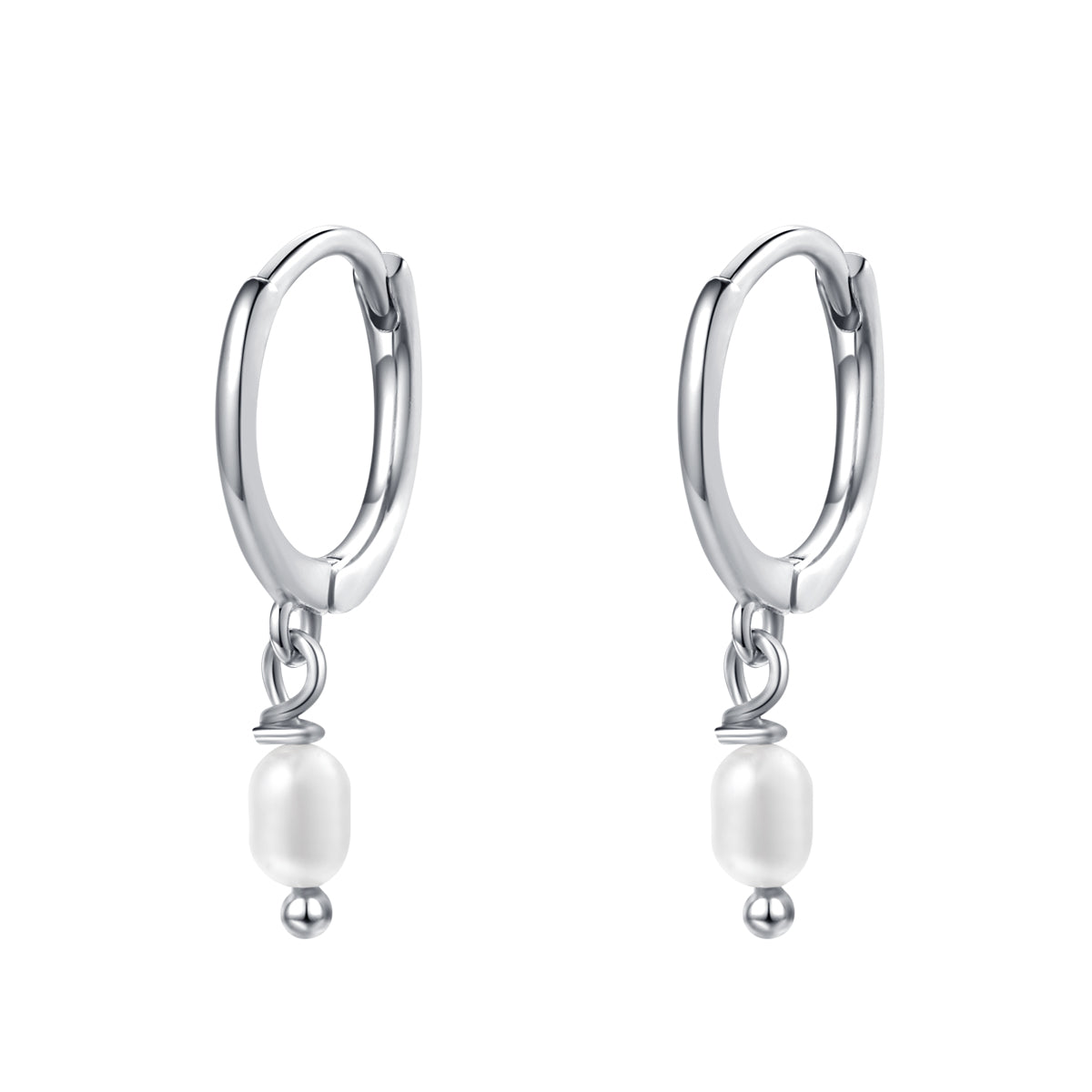 Pearl Huggie Earrings Sterling Silver