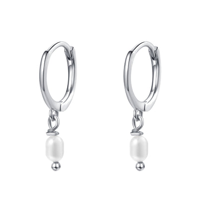 Pearl Huggie Earrings Sterling Silver