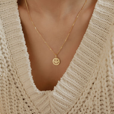 Smiley Face Pendant Necklace Gold