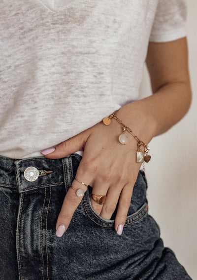 Conjunto Anillo de Acero Inoxidable en Oro Rosa