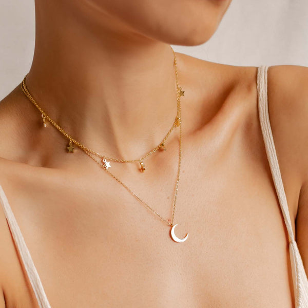 18k Gold Star Moon Necklace – belledesoiree.com