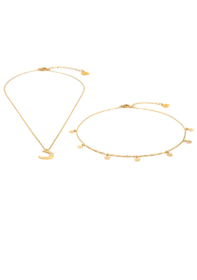 Stern Choker Mond Kette Schmuckset in Goldfarbe