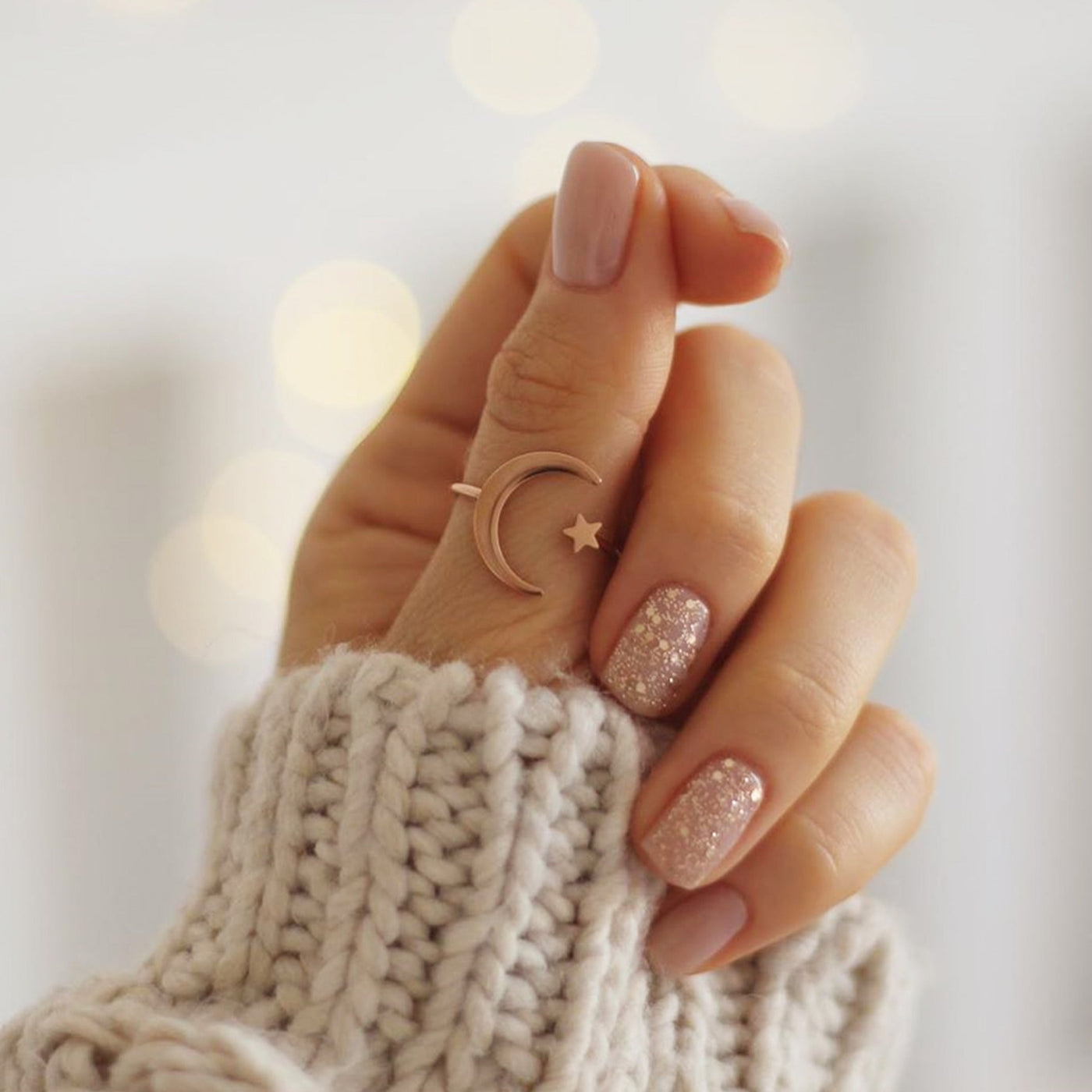 Stern und Mond Ring in Rosegold