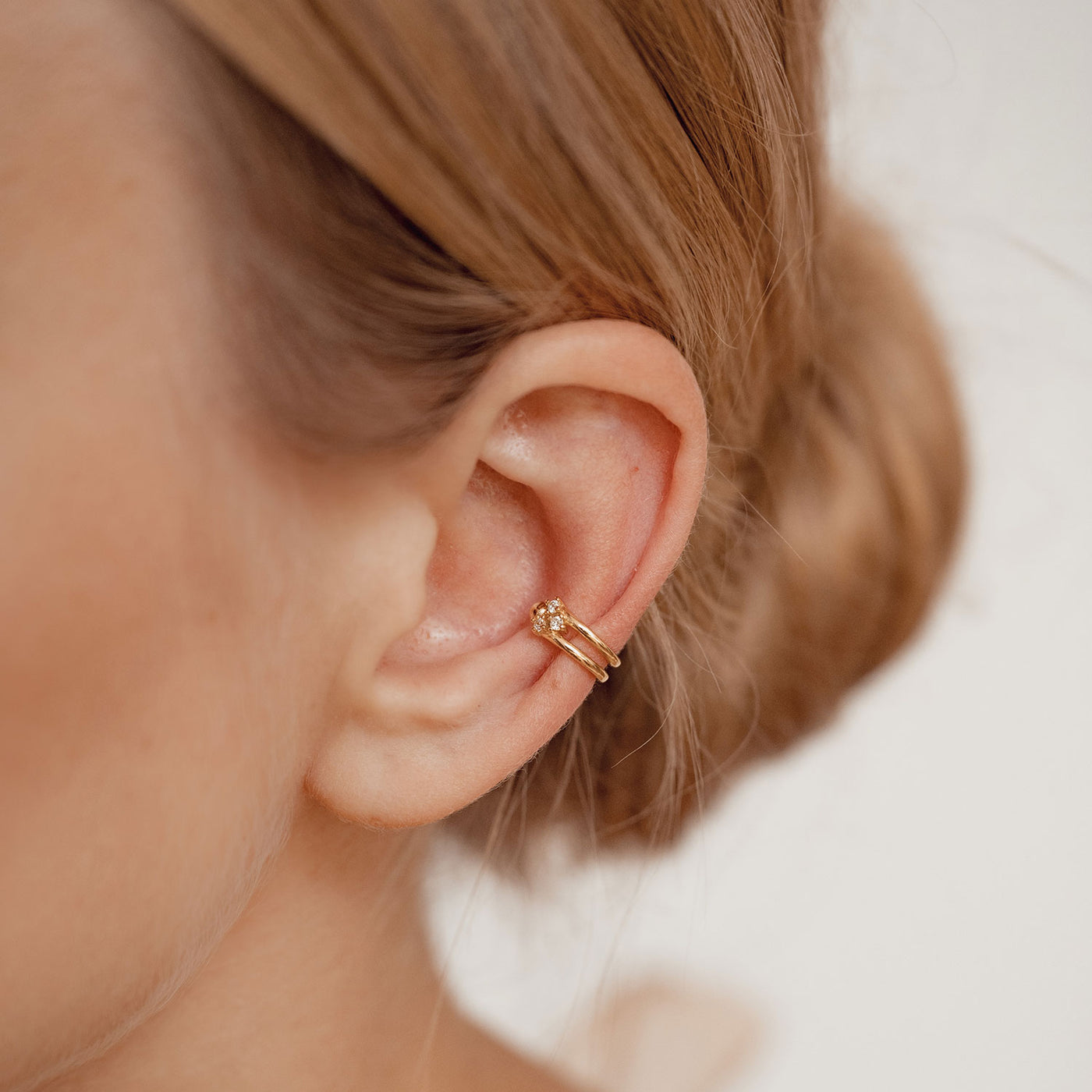 Three Star Ear Cuff Sterling Silver Gold