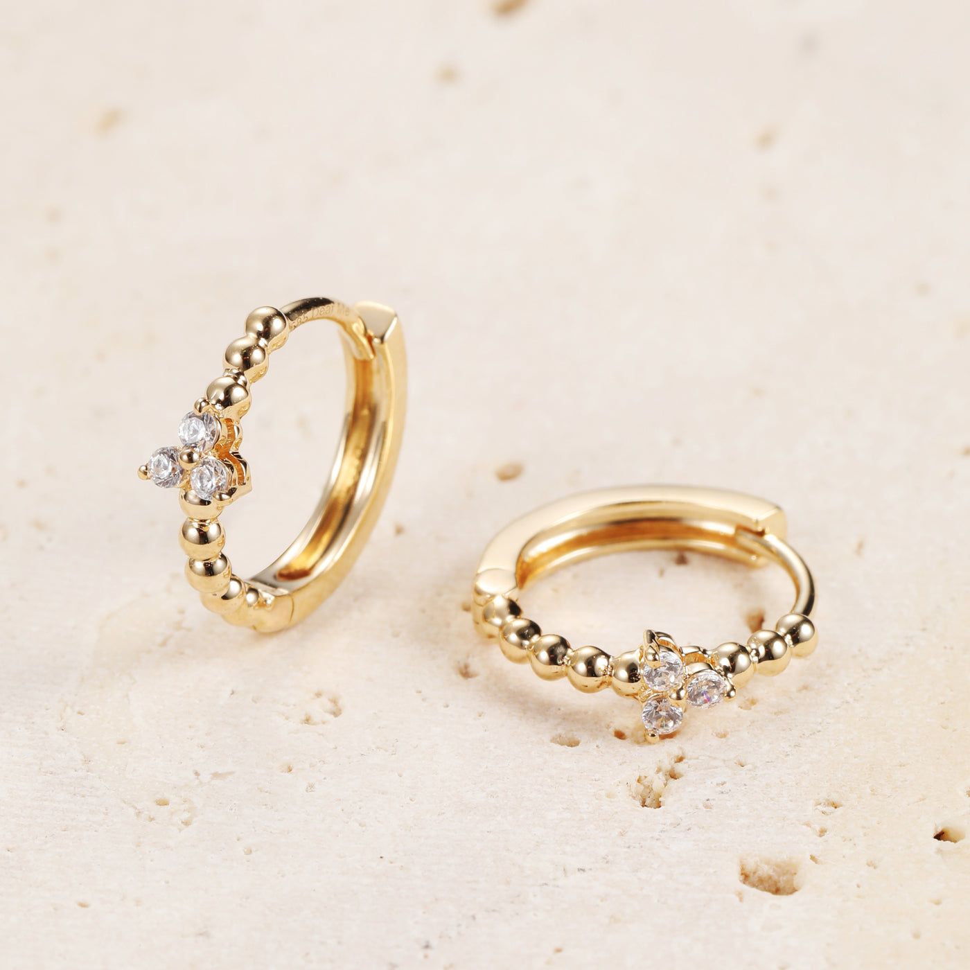 Trinity Huggie Hoop Earrings 14K Gold