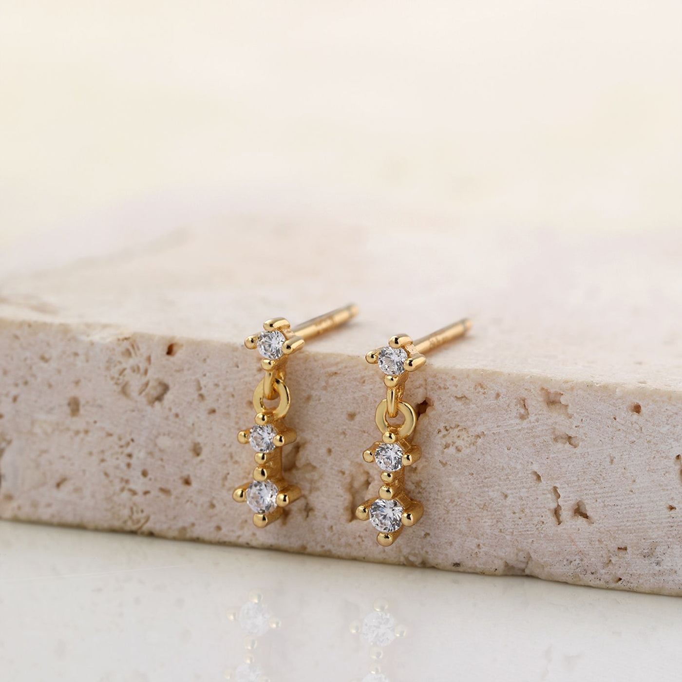 Trio Drop Stud Earrings Sterling Silver Gold