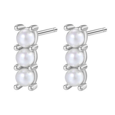 Trio Pearl Bar Stud Earrings Sterling Silver