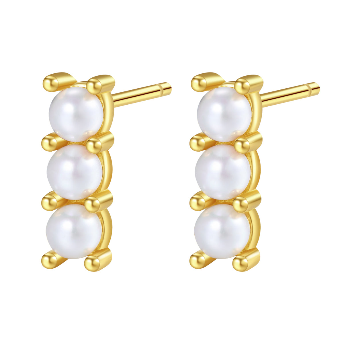 Trio Pearl Bar Stud Earrings Sterling Silver