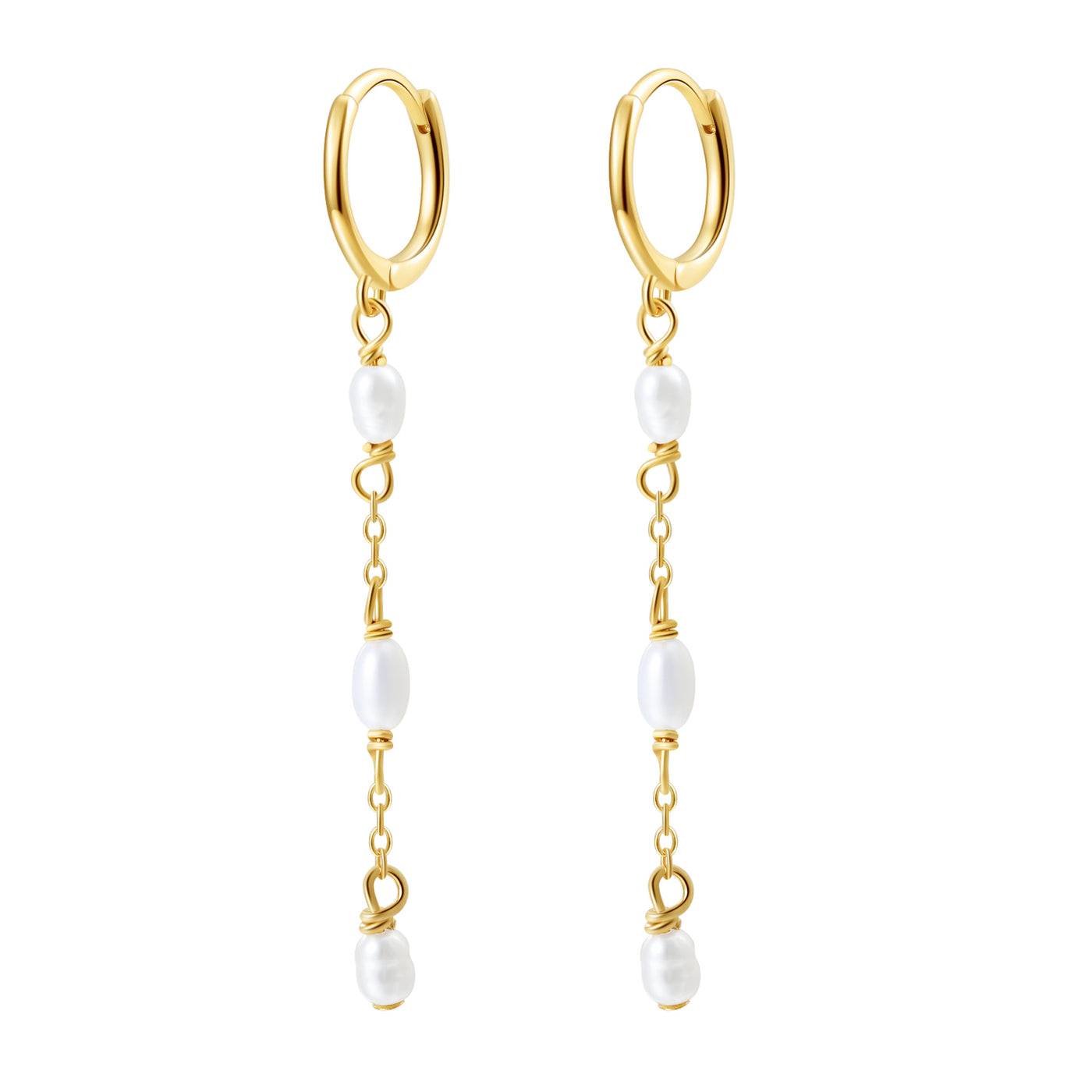 Triple Pearl Huggie Earrings Sterling Silver Gold