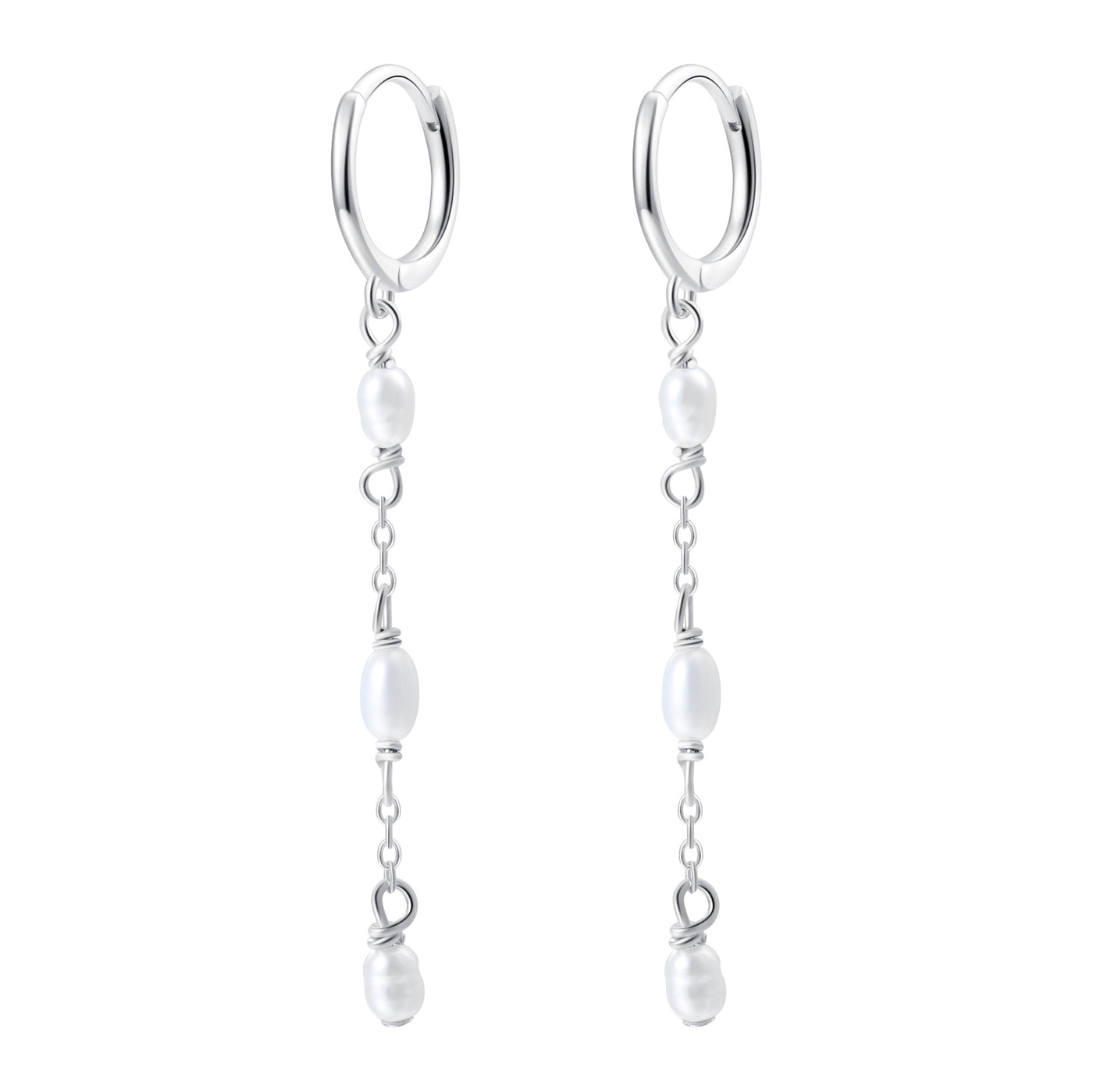 Triple Pearl Huggie Earrings Sterling Silver