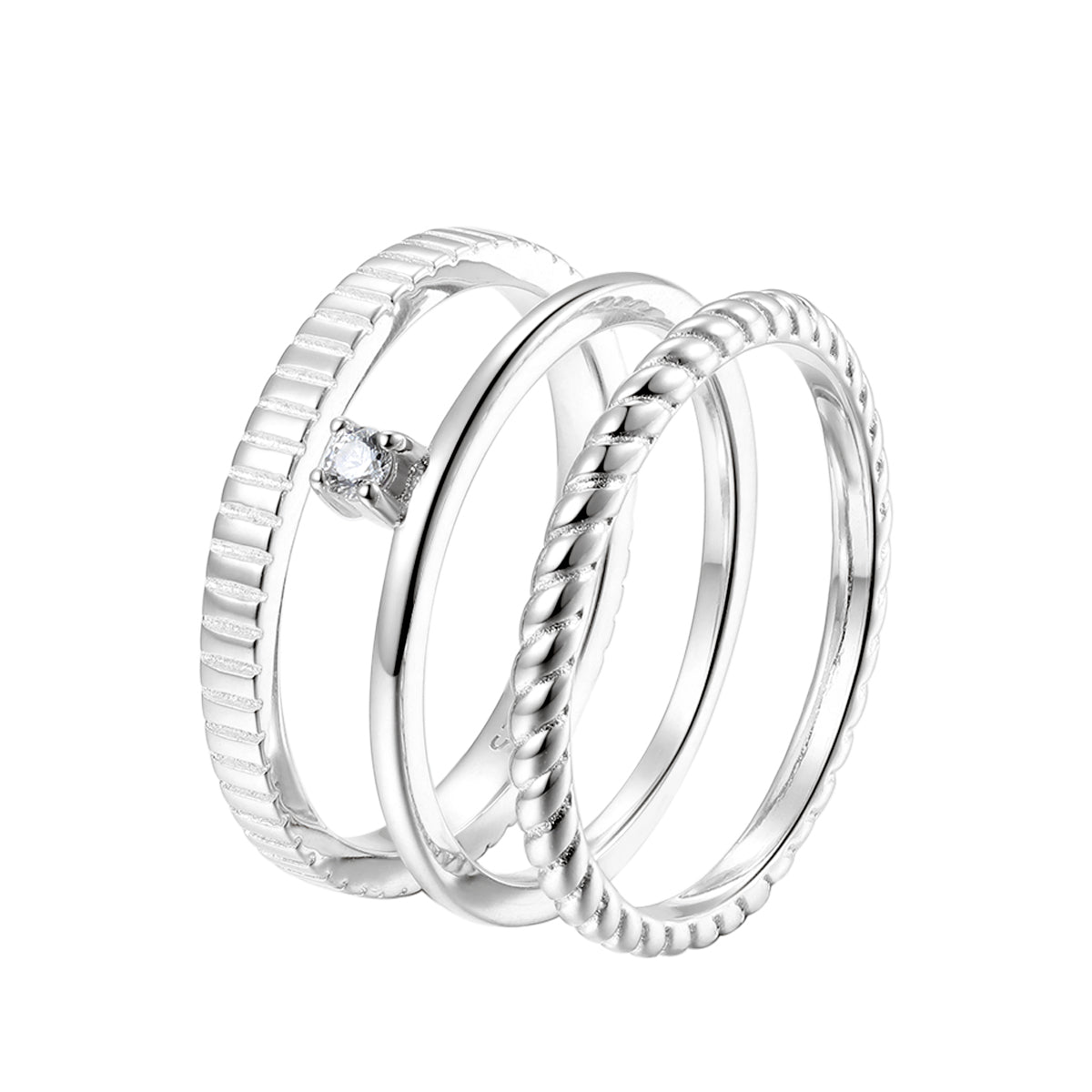 Triple Textured Ring Set Sterling Silver