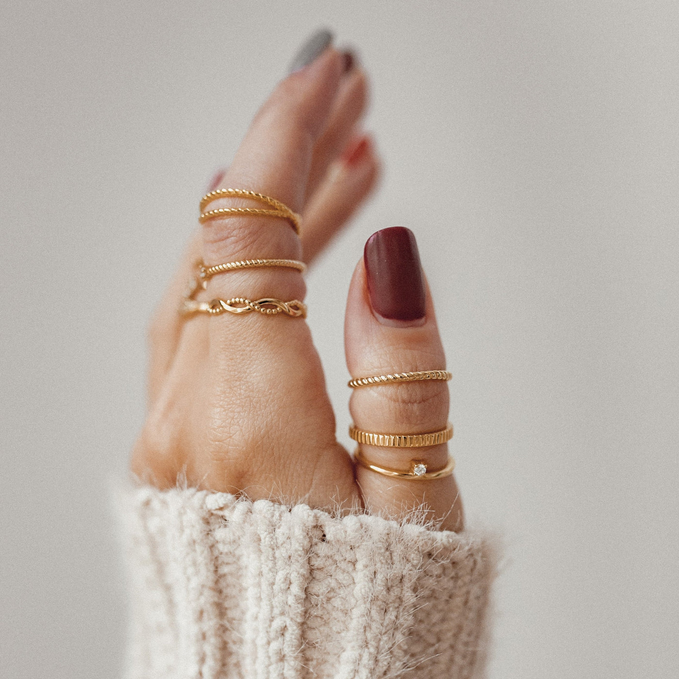 Triple Textured Ring Set Sterling Silver Gold