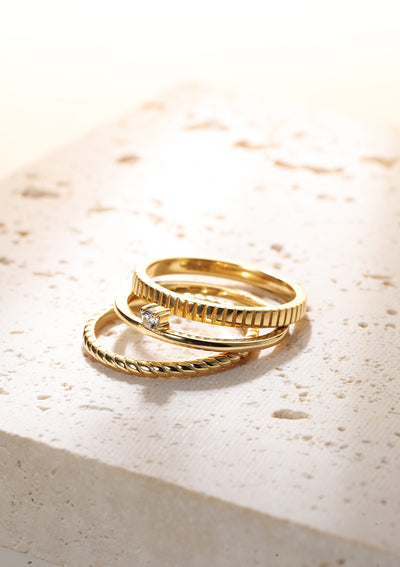 Triple Textured Ring Set Sterling Silver Gold