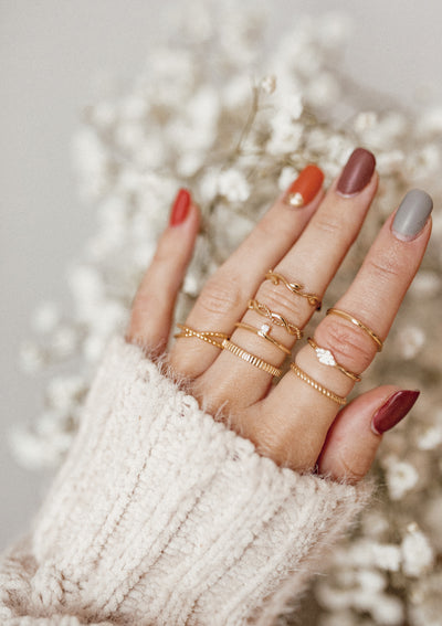 Triple Textured Ring Set Sterling Silver Gold