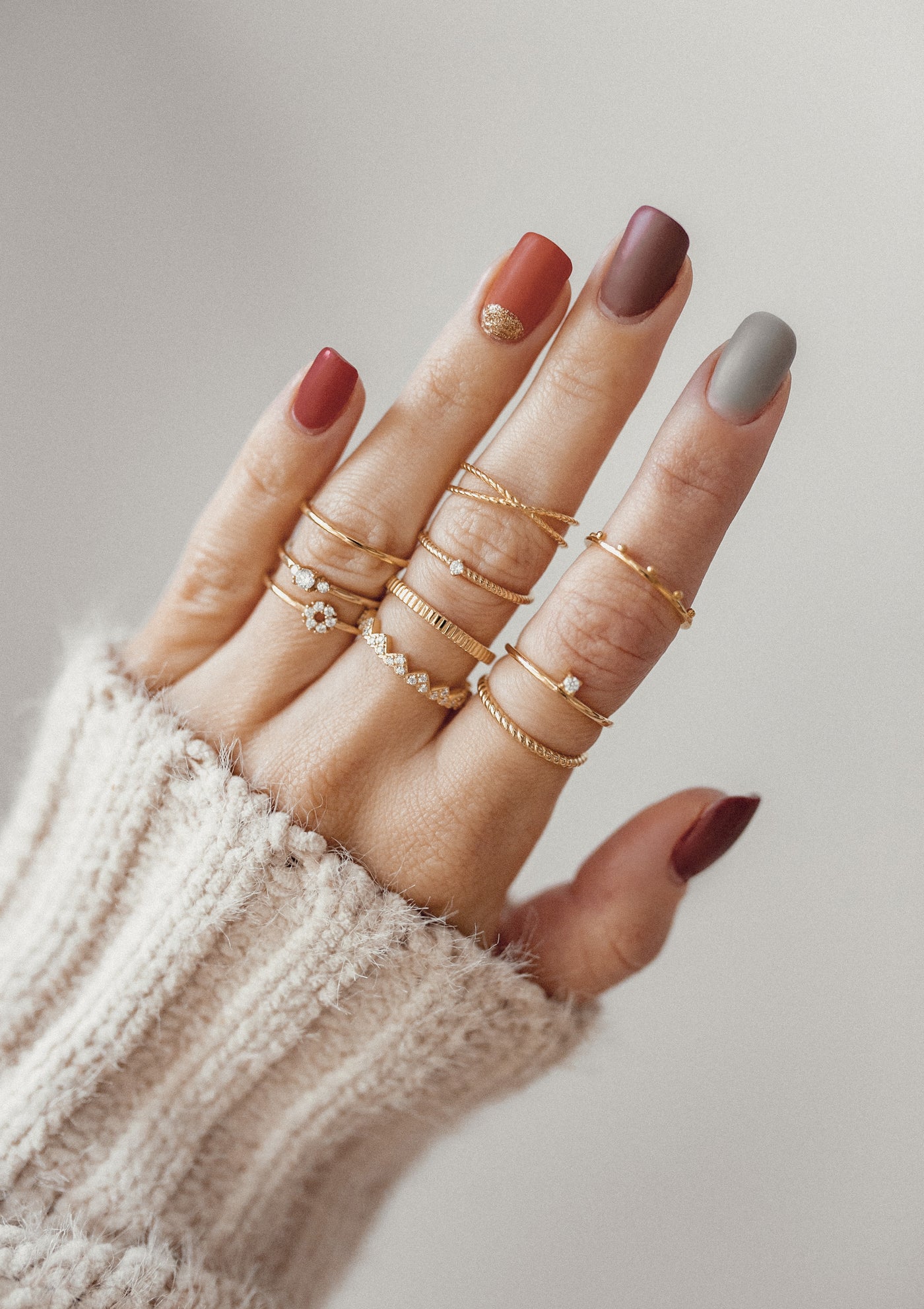 Triple Textured Ring Set Sterling Silver Gold