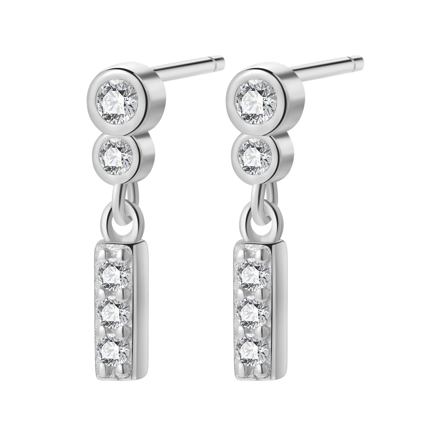 Two Orbs Drop Stud Earrings Sterling Silver