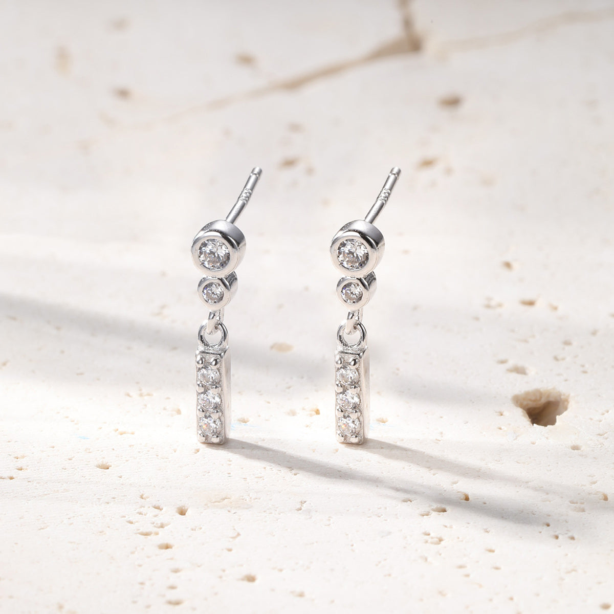 Two Orbs Drop Stud Earrings Sterling Silver