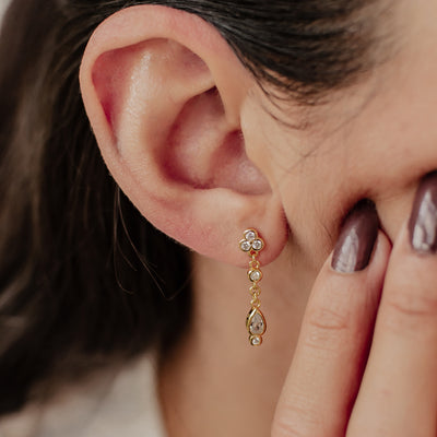 White Triad Drop Stud Earrings Sterling Silver