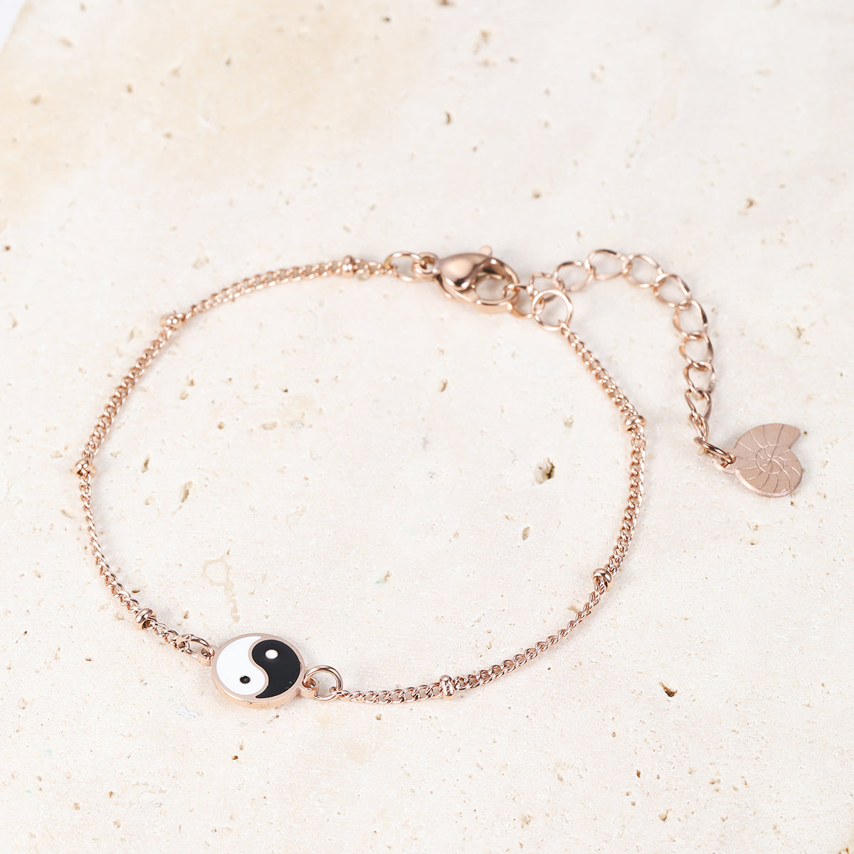 Yin Yang Bead Chain Bracelet Rose Gold