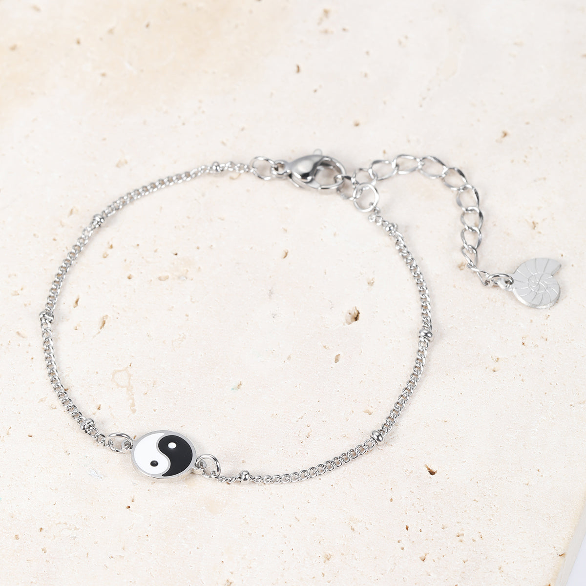 Yin Yang Bead Chain Bracelet Silver