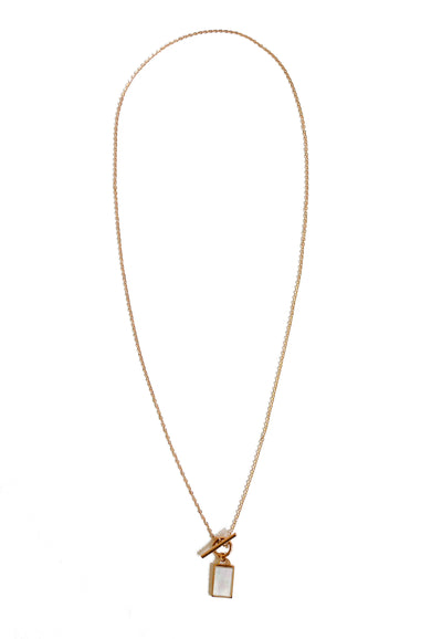 Shell Rectangle Pendant T-Bar Chain Necklace Rose Gold