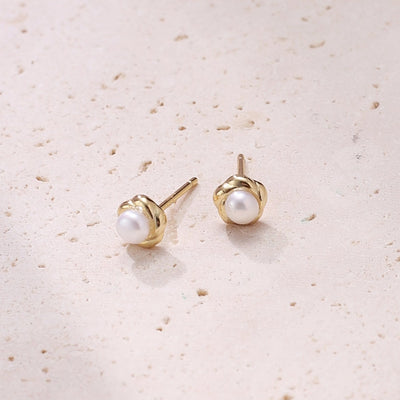 Pearl Petal Stud Earrings Sterling Silver Gold