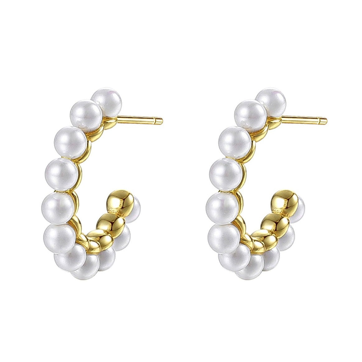 Pearl Hoop Earrings Sterling Silver Gold