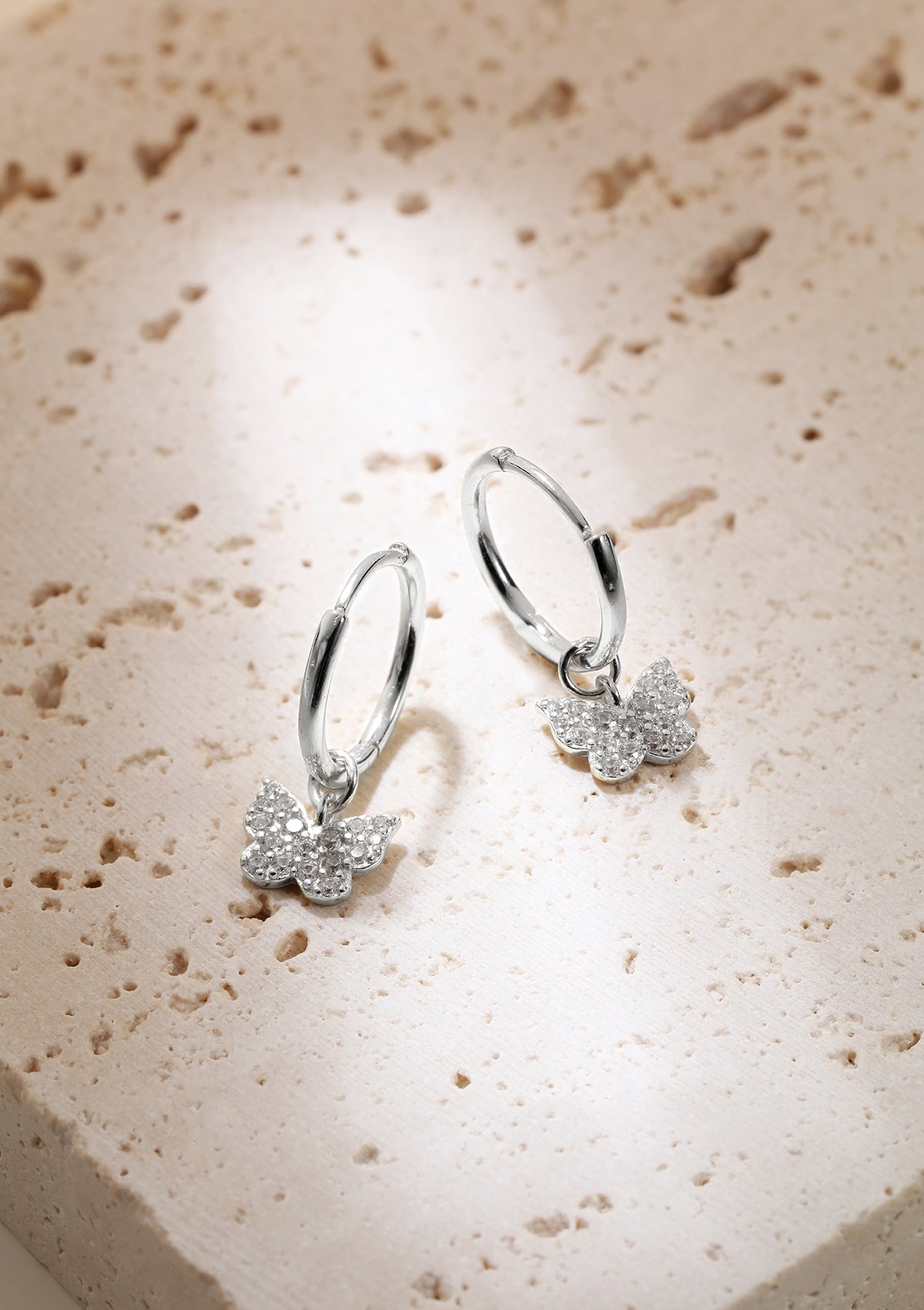 Butterfly Charm Hoop Earrings Sterling Silver