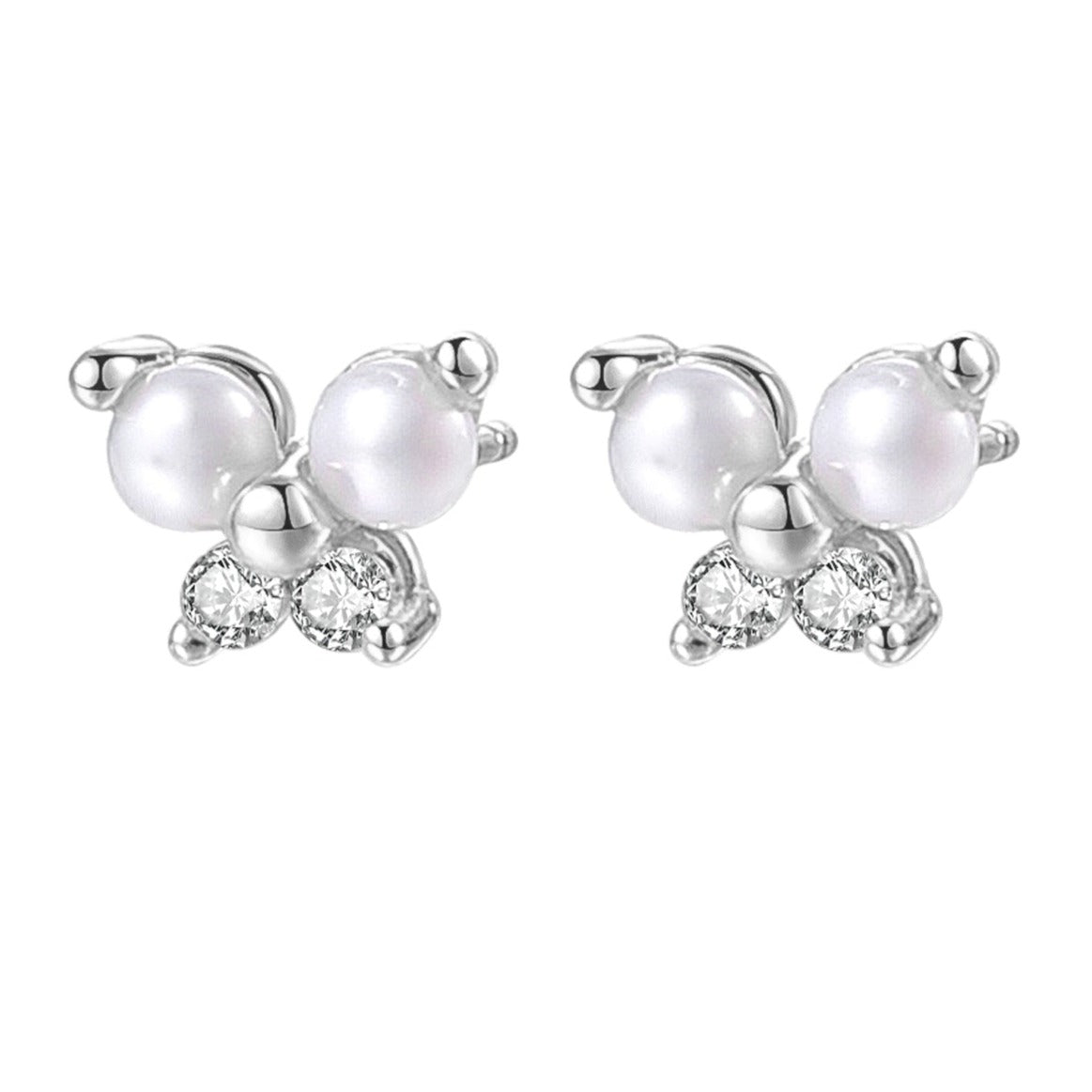 Butterfly Pearl Stud Earrings Sterling Silver