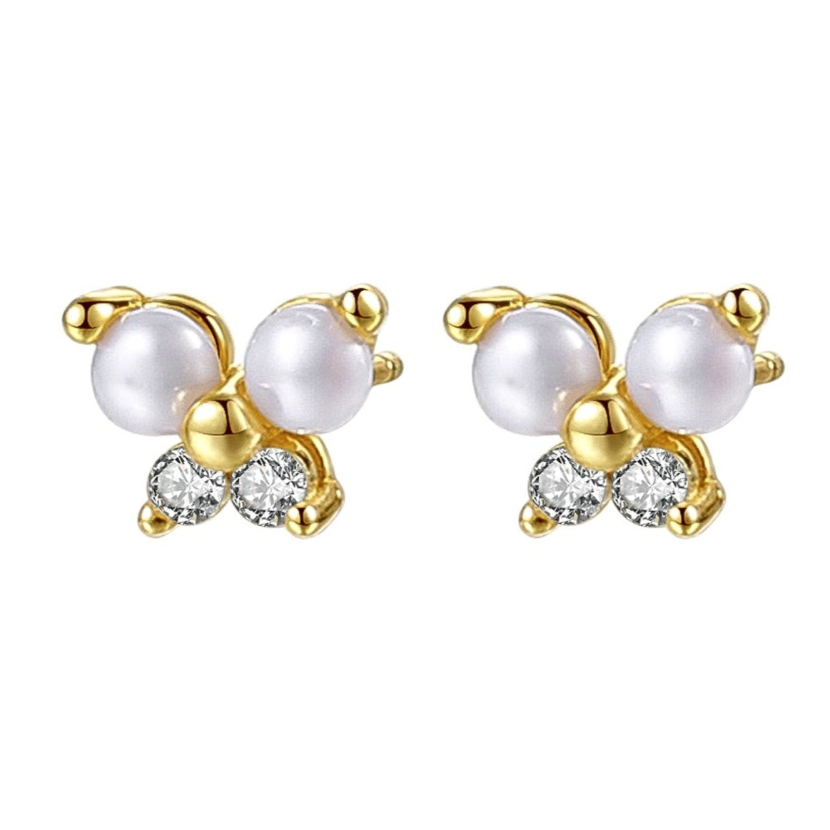 Butterfly Pearl Stud Earrings Sterling Silver Gold