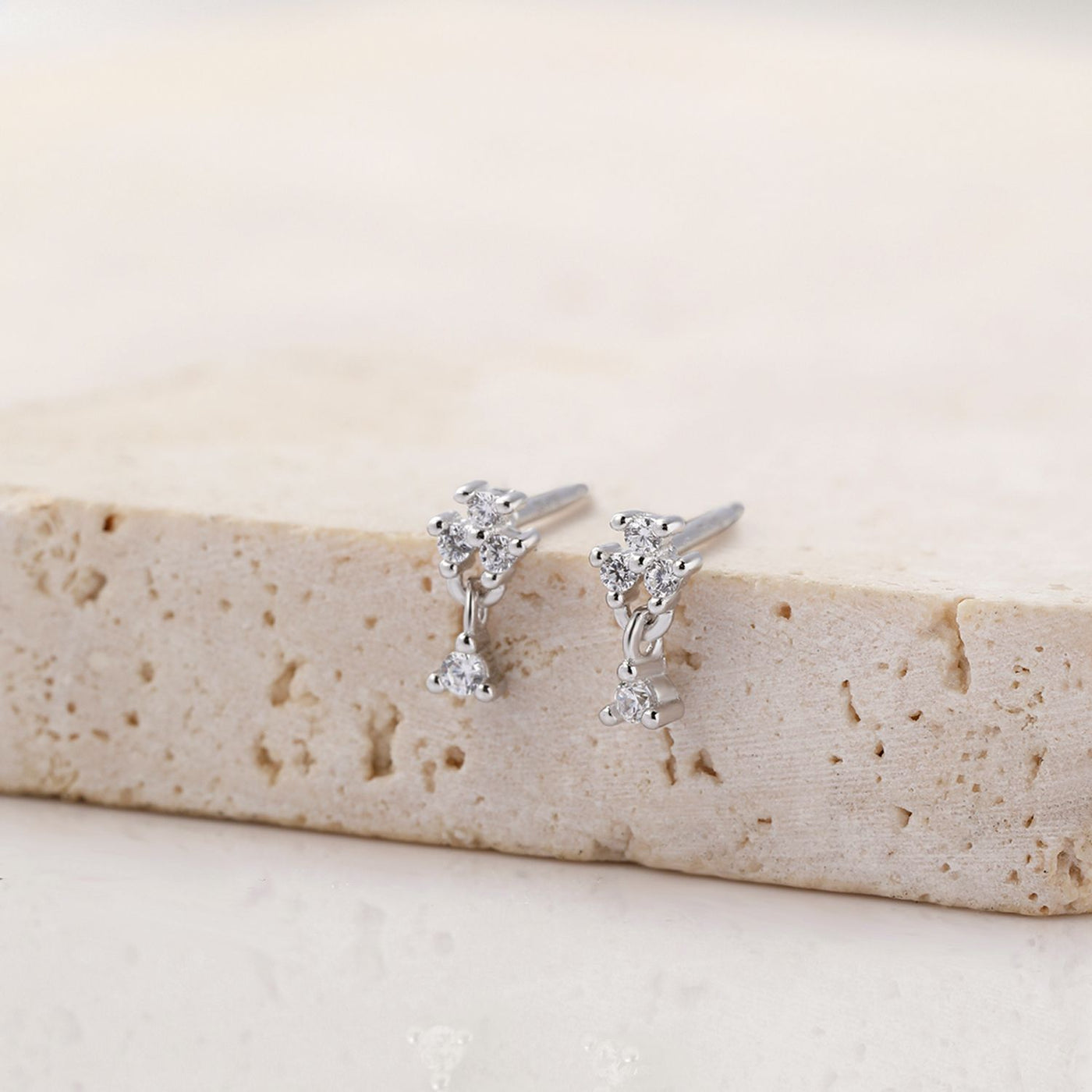 Flower Drop Stud Earrings Sterling Silver