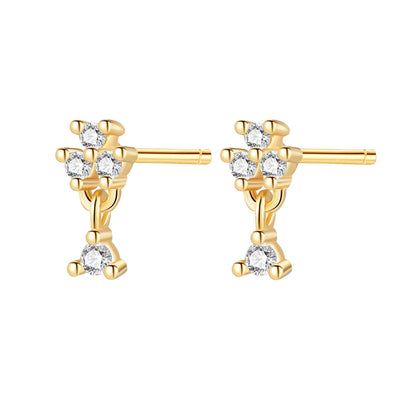 Flower Drop Stud Earrings Sterling Silver Gold