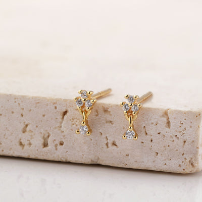 Flower Drop Stud Earrings Sterling Silver Gold