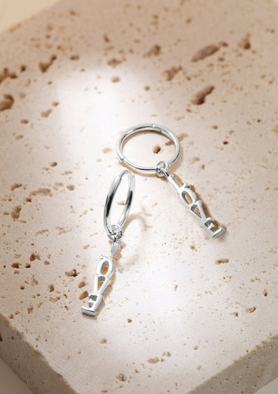 LOVE Charm Hoop Earrings Sterling Silver