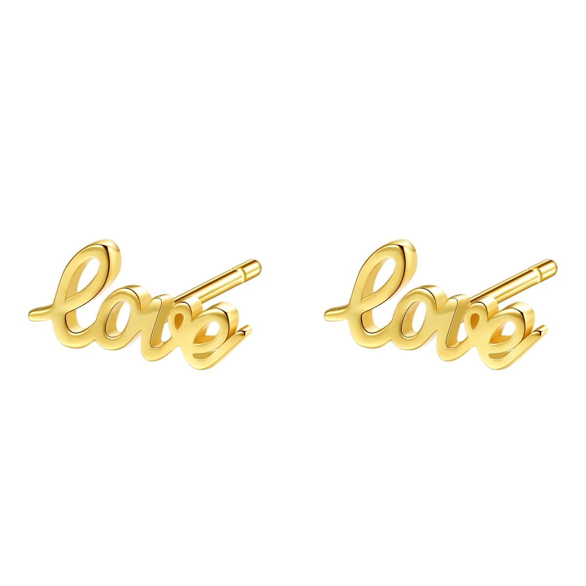 Love Script Stud Earrings Sterling Silver Gold